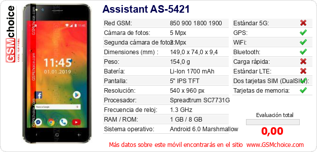 Assistant AS-5421 Datos técnicos del móvil Assistant AS-5421 Datos técnicos del móvil