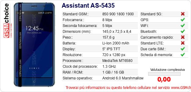 Assistant AS-5435 Dati tecnici di telefono cellulare 