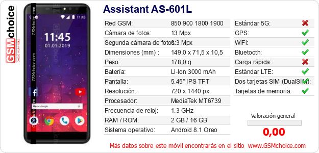 Assistant AS-601L Datos técnicos del móvil Assistant AS-601L Datos técnicos del móvil