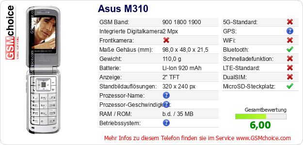Asus M310 technische Daten Asus M310 technische Daten