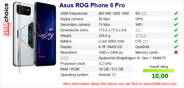 Asus ROG Phone 6 Pro 手机技术数据