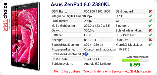 Asus ZenPad 8.0 Z380KL technische Daten Asus ZenPad 8.0 Z380KL technische Daten