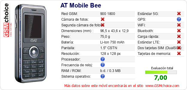 AT Mobile Bee Datos técnicos del móvil AT Mobile Bee Datos técnicos del móvil