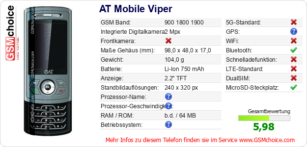AT Mobile Viper technische Daten AT Mobile Viper technische Daten