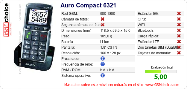 Auro Compact 6321 Datos técnicos del móvil 