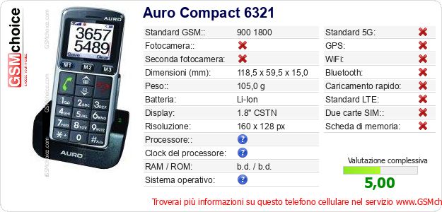 Auro Compact 6321 Dati tecnici di telefono cellulare 