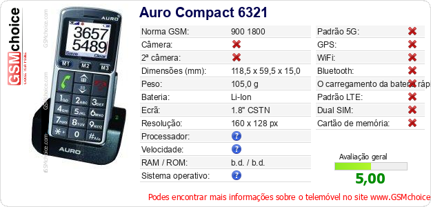 Auro Compact 6321 Especificações técnicas do telemóvel 
