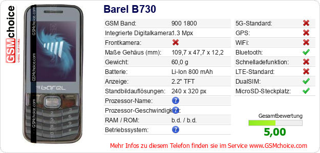 Barel B730 technische Daten Barel B730 technische Daten
