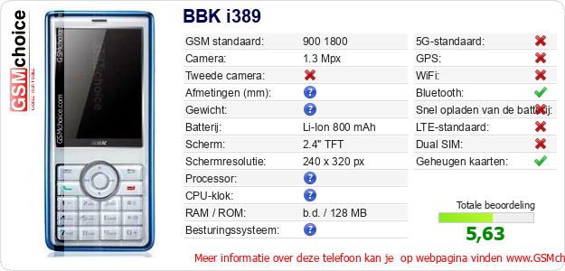 BBK i389 Technische gegevens 