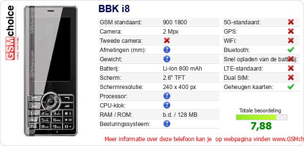 BBK i8 Technische gegevens BBK i8 Technische gegevens
