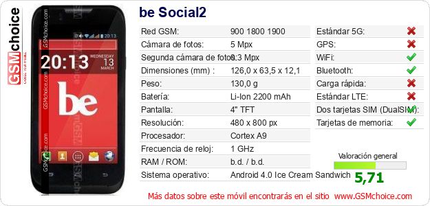 be Social2 Datos técnicos del móvil be Social2 Datos técnicos del móvil
