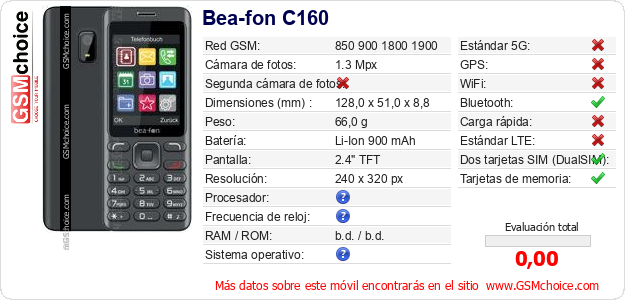 Bea-fon C160 Datos técnicos del móvil 