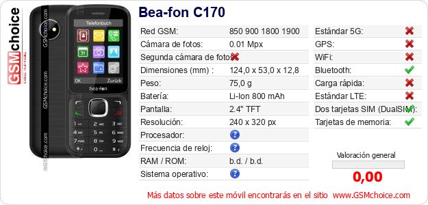 Bea-fon C170 Datos técnicos del móvil Bea-fon C170 Datos técnicos del móvil