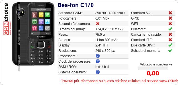 Bea-fon C170 Dati tecnici di telefono cellulare 