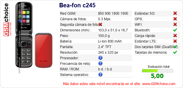 Bea-fon c245 Datos técnicos del móvil 
