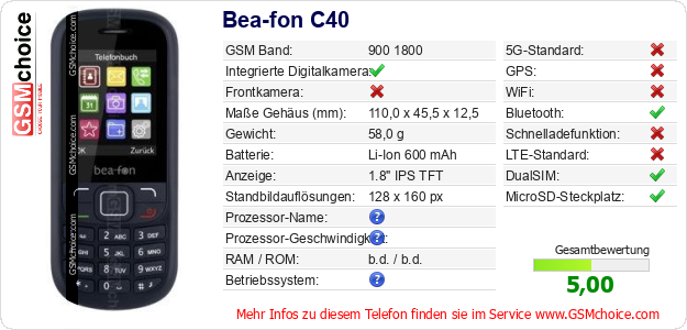 Bea-fon C40 technische Daten Bea-fon C40 technische Daten