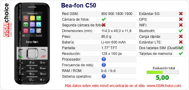 Bea-fon C50 Datos técnicos del móvil 