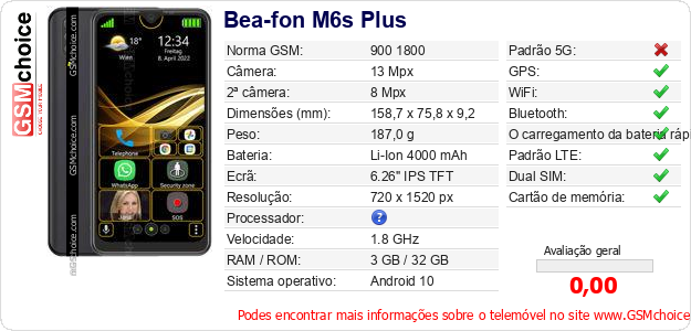 Bea-fon M6s Plus Especificações técnicas do telemóvel Bea-fon M6s Plus Especificações técnicas do telemóvel