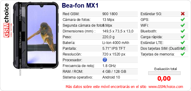 Bea-fon MX1 Datos técnicos del móvil 