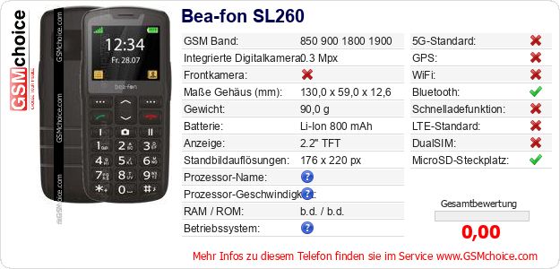 Bea-fon SL260 technische Daten Bea-fon SL260 technische Daten