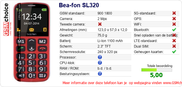 Bea-fon SL320 Technische gegevens 