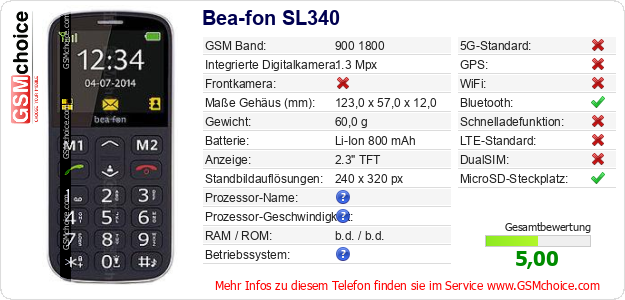 Bea-fon SL340 technische Daten Bea-fon SL340 technische Daten