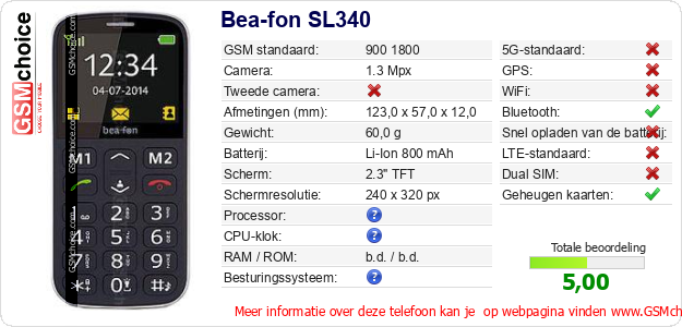 Bea-fon SL340 Technische gegevens 