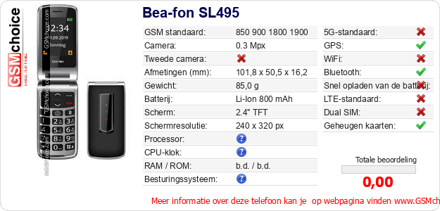 Bea-fon SL495 Technische gegevens 