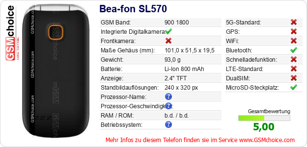Bea-fon SL570 technische Daten Bea-fon SL570 technische Daten