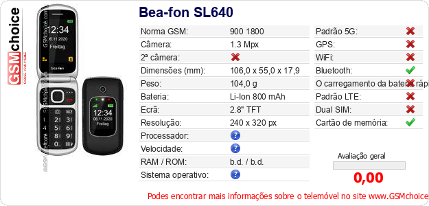 Bea-fon SL640 Especificações técnicas do telemóvel Bea-fon SL640 Especificações técnicas do telemóvel