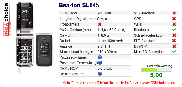 Bea-fon SL645 technische Daten Bea-fon SL645 technische Daten