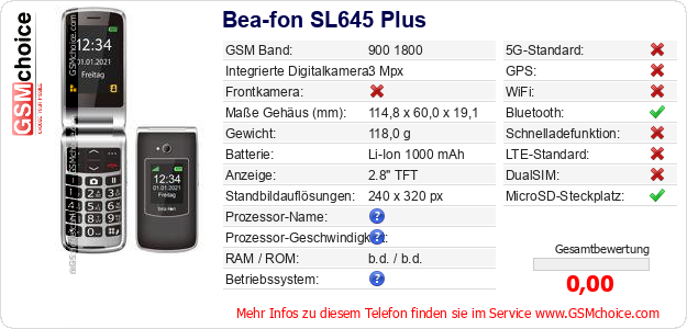 Bea-fon SL645 Plus technische Daten Bea-fon SL645 Plus technische Daten