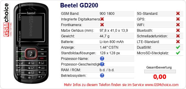 Beetel GD200 technische Daten Beetel GD200 technische Daten