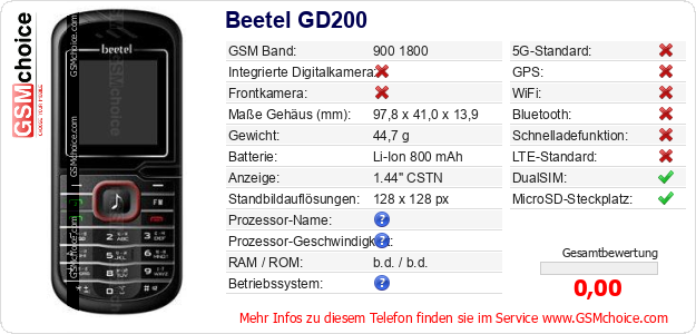 Beetel GD200 technische Daten Beetel GD200 technische Daten