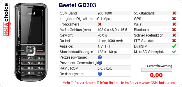 Beetel GD303 technische Daten Beetel GD303 technische Daten