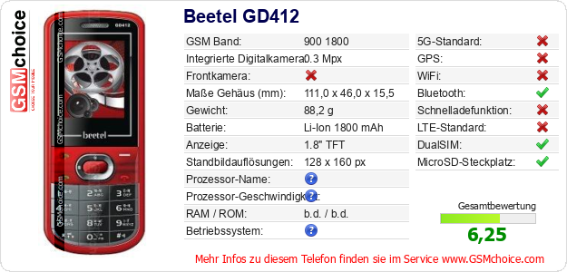 Beetel GD412 technische Daten Beetel GD412 technische Daten