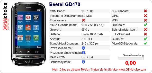 Beetel GD470 technische Daten Beetel GD470 technische Daten