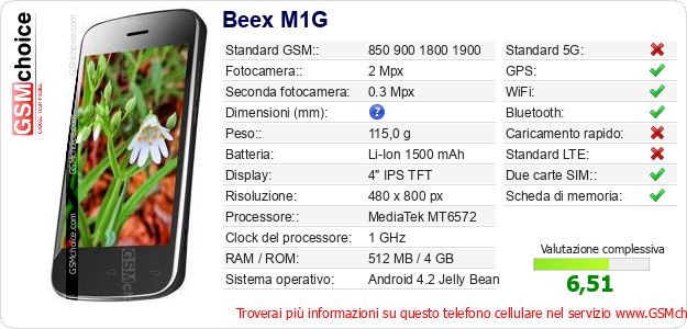 Beex M1G Dati tecnici di telefono cellulare Beex M1G Dati tecnici di telefono cellulare