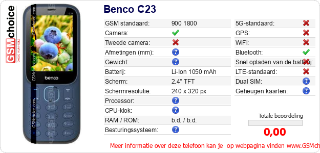 Benco C23 Technische gegevens Benco C23 Technische gegevens