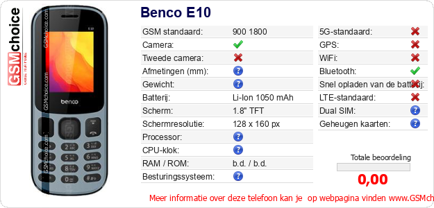 Benco E10 Technische gegevens 