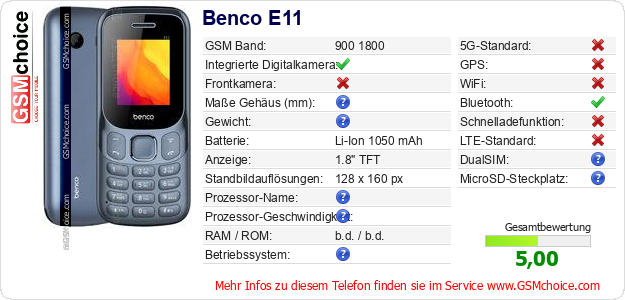 Benco E11 technische Daten Benco E11 technische Daten