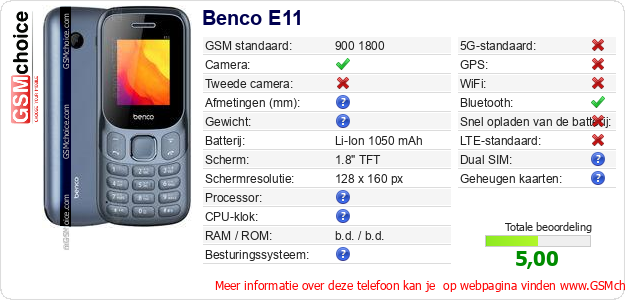Benco E11 Technische gegevens 