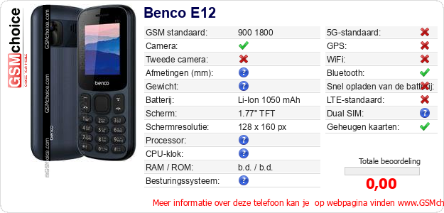 Benco E12 Technische gegevens 