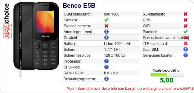 Benco E5B Technische gegevens 