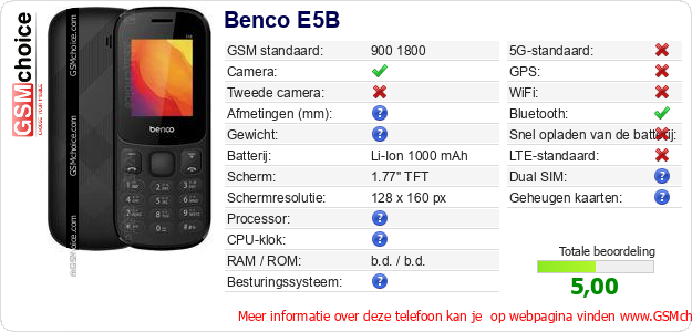 Benco E5B Technische gegevens 