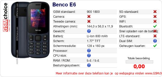 Benco E6 Technische gegevens 