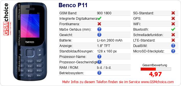 Benco P11 technische Daten Benco P11 technische Daten