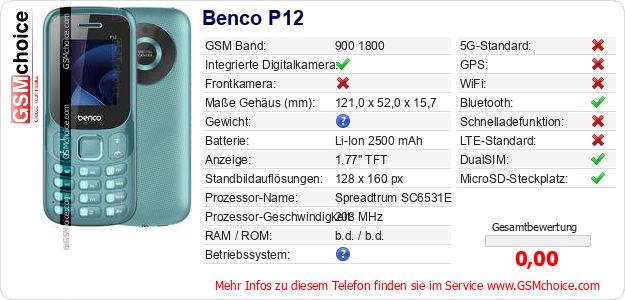 Benco P12 technische Daten Benco P12 technische Daten