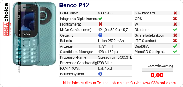 Benco P12 technische Daten Benco P12 technische Daten