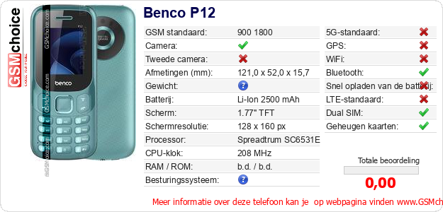 Benco P12 Technische gegevens 